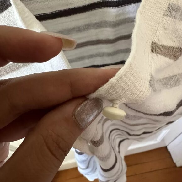 Caslon Striped Button Up V-Neck 100% White Cotton Knit Tee rn58665 - Picture 7 of 9